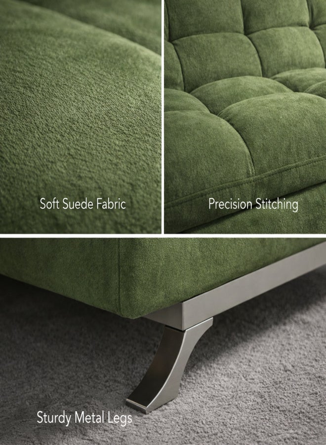 Harmony Home Suede Fabric Sofa  Bed – Modern Folding Convertible Sofa Bed with Pillow, Compact Space-Saving Design for Living Room, Apartment, Dorm & Office - Green - Image 4